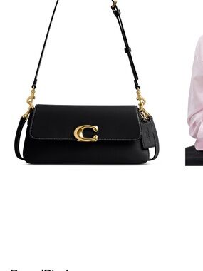 Coach Black Leather Shoulder Bag with Gold 'C' Accent